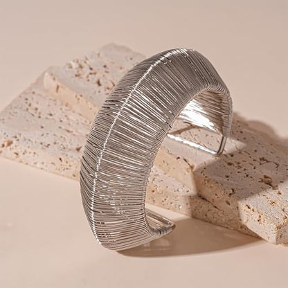 Chunky Cuff Bracelets for Women Wide Gold/Silver Cuffs Bangle Hollow Out Adjustable Bracelets Punk Vintage Jewelry - style: U-Silver A