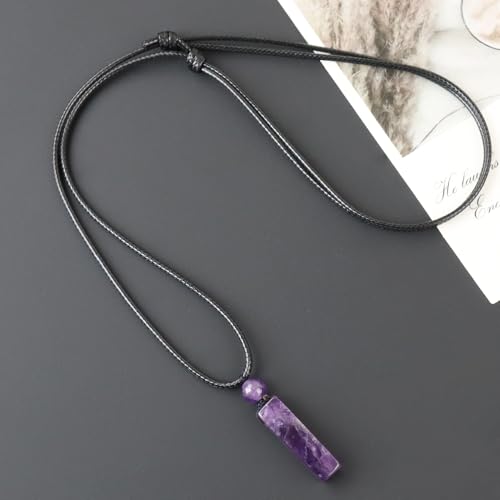 weryerker Natural Gemstone Pendant Necklace for Men, Healing Crystal Pendant, Cuboid Amulet Pendant with Adjustable Wax Rope - color: Amethyst