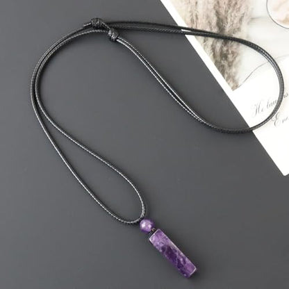 weryerker Natural Gemstone Pendant Necklace for Men, Healing Crystal Pendant, Cuboid Amulet Pendant with Adjustable Wax Rope - color: Amethyst