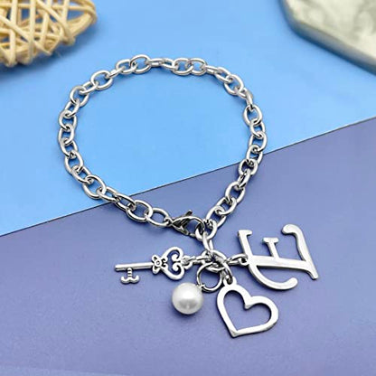 Initial A-Z Bracelets Gift for Women Girls Stainless Steel Chain Bracelet 26 Alphabet Jewelry Gifts for Birthday Anniversary Letter Bracelet Monogram Gifts for Sister Friend Girlfriends Mom 8.26 Inch - color: E