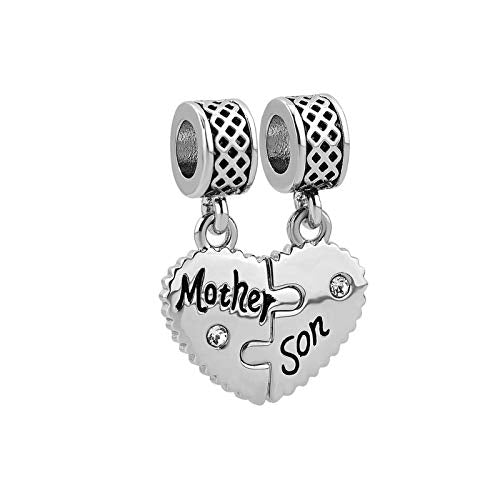 Mother Daughter Charm Compatible with Pandora Charm Bracelets Family Matching Heart Pendant Gift Gold CZ Birthday Anniversary - style: Mother and Son