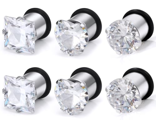 Jenxnjsjo 14g to 7/8in Ear Gauges Plugs Tunnels Taper Earrings Stretching Expander Kit Set for Women Men - color: 061: Cubic Zirconia, Clear, 3Pairs, size: 0g (8mm)
