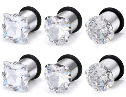 Jenxnjsjo 14g to 7/8in Ear Gauges Plugs Tunnels Taper Earrings Stretching Expander Kit Set for Women Men - color: 061: Cubic Zirconia, Clear, 3Pairs, size: 2g (6mm)
