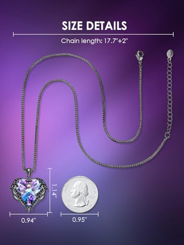 CDE Angel Wings Heart Birthstone Pendant Necklace Gift for Women | Silver/Gold Tone,Ideal Birthday & Anniversary Jewelry Gift for Wife,Girlfriend,Her - color: Black-02-Feb-Amethsy Purple Birthstone