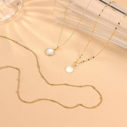 Kakonia Layered Gold Necklaces for Women, 3-Piece Gold Necklace Stack | 14K gold plated pendant necklace set, 3 dainty gold chains, trendy jewelry for women, ideal for weddings, proms or gifting - style: White Round Pendant