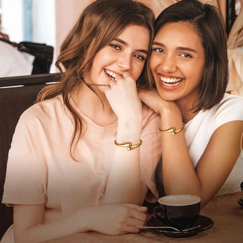 Gold Bracelets for Women Trendy Silver Bangle Cuff Bracelet Jewelry Gifts | Adjustable Size, 14K Gold Plated Chunky Bracelet - color: Gold