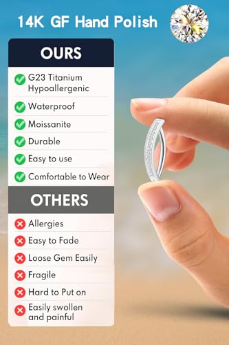 VOJO Moissanite Clicker Belly Button Ring, Titanium 2 Pcs 10&12mm Reverse Curved Hoop Navel Barbell Piercing Jewelry - color: White Gold