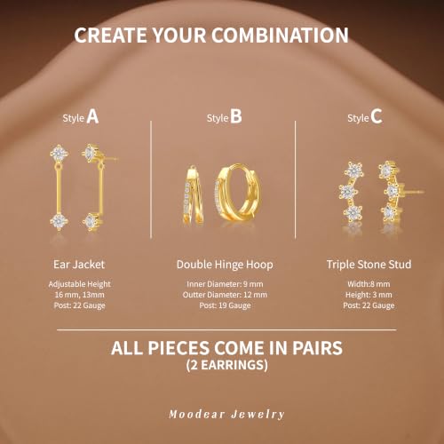 Gold Earrings for Women, Dainty CZ Huggie Hoop & Stud Earrings Set Jewelry | Gold Stack Lightweight Hypoallergenic Comfort, Perfect for Everyday Wear, Weddings, and Special Occasions.Jewelry Gift