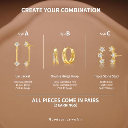 Gold Earrings for Women, Dainty CZ Huggie Hoop & Stud Earrings Set Jewelry | Gold Stack Lightweight Hypoallergenic Comfort, Perfect for Everyday Wear, Weddings, and Special Occasions.Jewelry Gift