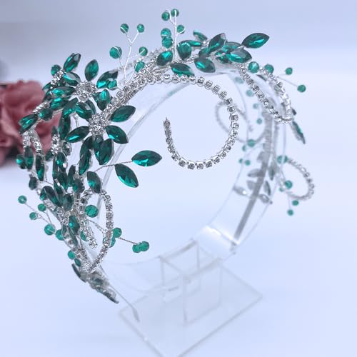 Rhinestone Bride Headband, Wedding Headpiece for Brides, Bridal Hair Accessories(Green) - color: Green