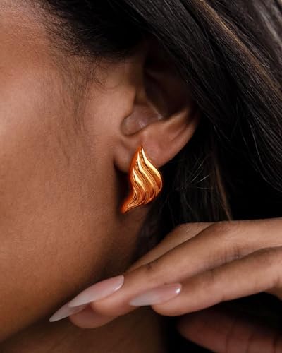 Gold Chunky Earrings for Women Trendy, 14K Gold Plated Dainty Kont Earrings Statement Minimalist Hypoallergenic Stud Earrings - color: Diana & Rose Gold
