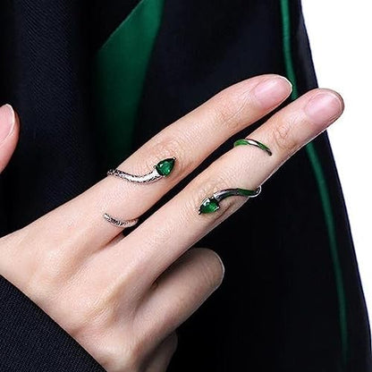 Gothic Silver Snake Ring Set - Open, Adjustable, Stacking Midi Index Finger Rings for Women and Girls (2 Pcs) - style: style-3
