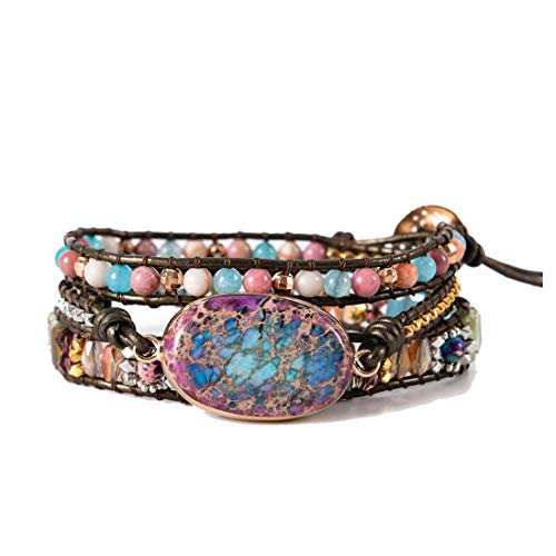 YGLINE Boho Handmade Natural Stone Wrap Bracelets Jasper Crystal Beads Bracelet Jewelry - color: jasper 1-3 wrap