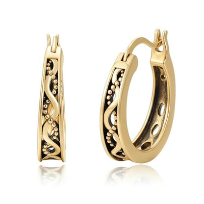 14K Gold Earrings for Women Gold Filigree/Celtic Huggie Earrings Jewelry Easter Mothers Day Gifts for Mom Girlfriend - style: Infinity
