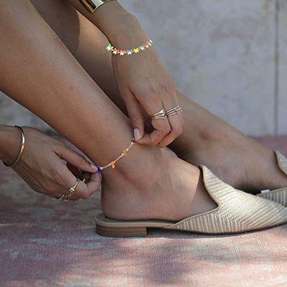 Boho Beaded Ankle Bracelet Beach 18 K Gold Plated Anklet Bracelets Handmade Colorful Seed Beads Butterfly Evil Eye Heart Link Chain Anklet Pack Cute Summer Foot Jewelry for Women - style: beaded ankle bracelet D set