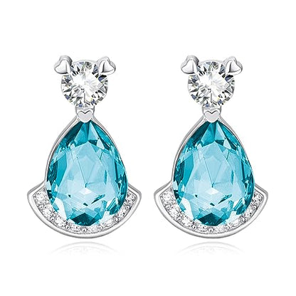Birthstone Teardrop Crystal Stud Earrings for Women 925 Sterling Silver Solitaire Studs Halo Earrings for Birthday Gifts Teardrop Earrings for women - style: C March