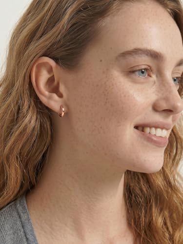 925 Sterling Silver Huggie Hoop Earrings, Small Silver Hoop Earrings for Women Hypoallergenic Huggie Lightweight Small Hoops Earring Cartilage Sleeper Earrings 6/8/10/12/14/16/18/20mm - color: Rose Gold, size: 8MM