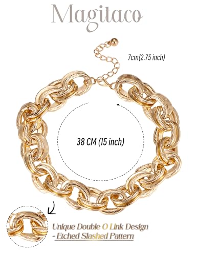 Magitaco Chunky Choker Necklace for Women, Cuban Link Chain Thick Statement Necklace, Big Double O Link Necklaces Women's Trendy Jewelry for Ladies - color: Gold plated