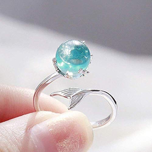 Duan Ocean Blue Opal Mermaid Fish Tail Finger Toe Rings Sterling Silver Plated Blue Crystal Adjustable Free Size Open Ring