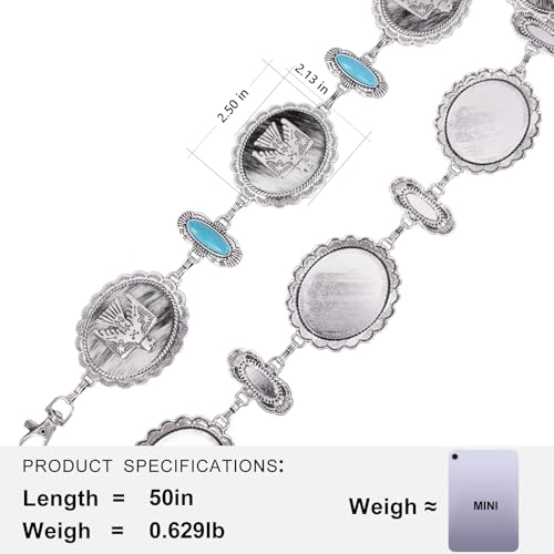 Montana West Rustic Couture's Turquoise Western Concho Chain Belt for Women | Large Western Cowgirl Metal Adjustable Boho Body Chain Belt for Dresses Jeans Country Concert - color: Brilliant Turquoise
