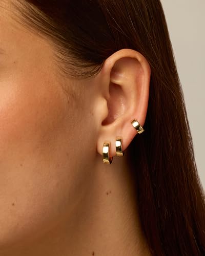 PAVOI 18K Gold Plated Small Hoop Earrings for Women, Earrings Piercing Pack | Hypoallergenic Earrings with 925 Sterling Silver Posts, Trendy Geometric Chunky Huggie Hoop Earrings - style: 4-Piece Set