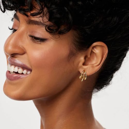 Me&Hz Gold Huggie Earrings Small Huggie Hoop Earrings for Women 14K Gold Plated Hypoallergenic Cubic Zirconia Huggies Mini Silver Hoop Earring for Women - color: Triple Hoops,Gold