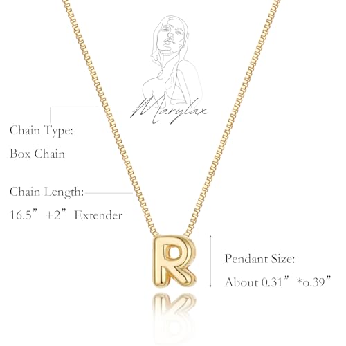14K Gold Plated Bubble Letter Necklace, Tarnish Free and Waterproof Dainty Initial Necklace for Women, Trendy Personalized Gold Jewelry Gift for Her - color: Gold, style: R