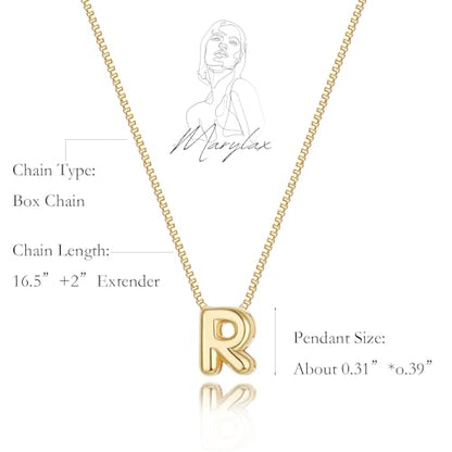 14K Gold Plated Bubble Letter Necklace, Tarnish Free and Waterproof Dainty Initial Necklace for Women, Trendy Personalized Gold Jewelry Gift for Her - color: Gold, style: R