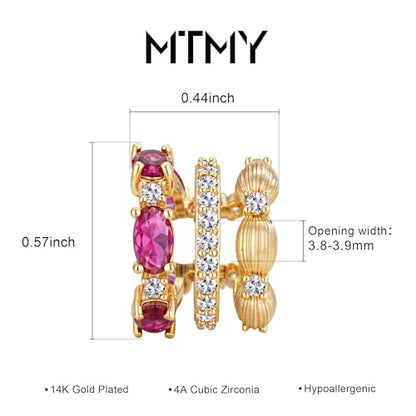 Ear Cuffs Non Piercing for Women 14K Gold Plated Ear Cuff Earrings Colorful Cubic Zirconia Paved Trendy Cartilage Earring Jewelry | Single - color: Rose