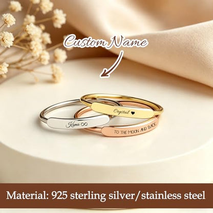 Custom Ring for Women 925 Sterling Silver Name Rings Personalized Initial Ring Engraved Stackable Letter Ring Christmas Birthday Gifts For Mom Grandma Sisters Girlfriend - color: Style 4-Silver