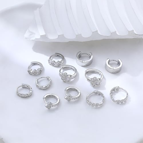 Wgoud Small Gold Hoop Earrings Set for Women, 6 Pairs 14K Gold Plated Hypoallergenic Lightweight Huggie Hoops Earrings, Trendy Cartilage Cubic Zirconia Earrings for Women Gifts. - color: D-Silver hoops