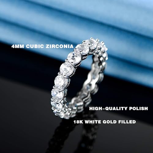 Gemsme 18K White Gold Filled Cubic Zirconia Eternity Band Ring for Women Size 5-10