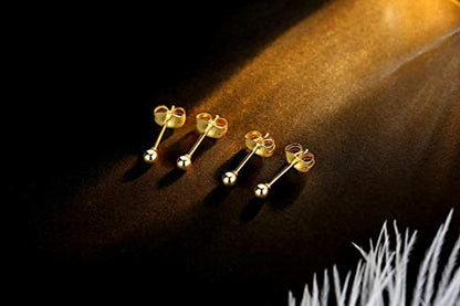 FOSIR 6 Pair Tiny Women 14K Gold Plated Ball Stud Earrings Surgical Stainless Steel Earrings Set, 2-6MM - style: 6 pair diameter,5mm