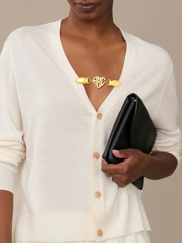 Custom4U Personalized Sweater Clips for Cardigans, Custom Name Initials Cinch Clip, Stainless Steel Dress Clips Back Cinch Shirt Clips for Women Clothing, Shawl Dress Shirts Cincher Small Brooch Jewelry Gifts - color: Gold Color-Heart