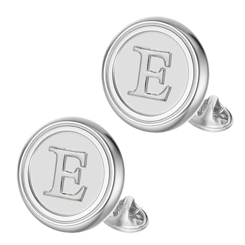 Initial Letter Pins A-Z Men Classic Brass 26 Alphabet Badge for Business & Wedding Shirt - color: Silver, style: Letter E