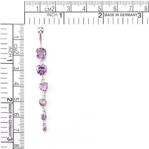 COOLSTEELANDBEYOND Steel Belly Chain Belly Button Ring Body Jewelry Piercing Navel Ring with Long Dangle Cubic Zirconia - color: D-Metal Color: Silver