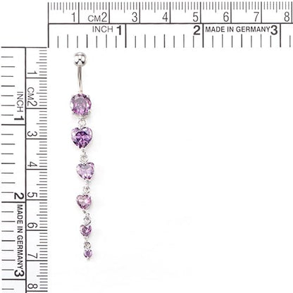 COOLSTEELANDBEYOND Steel Belly Chain Belly Button Ring Body Jewelry Piercing Navel Ring with Long Dangle Cubic Zirconia - color: D-Metal Color: Silver
