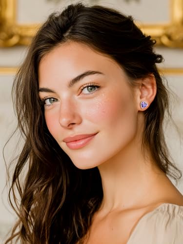 Bestyle Authentic 925 Sterling Silver 2 Carat Birthstone Earrings for Women, More Sparkle Heart/Round Solitaire Diamond Studs Earrings, Great Birthday/Christmas/Anniversary Jewelry for Wife Mother - color: 02. Feb. Amethyst-Heart