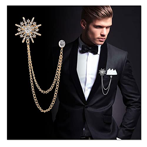 Collar Chain Pin for Men and Women - Hanging Tassel Brooch Lapel Pin for Business Suits - Bar Pin With Long Chain - Gifts - color: E: gold