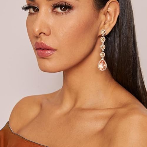 EleQueen Women's Wedding Crystal Teardrop Pear Shape 3 Inch Clip on Long Dangle Earrings for Bride Bridesmaid, Jewelry for Party Prom/Anniversary - color: Champion Silver-Tone