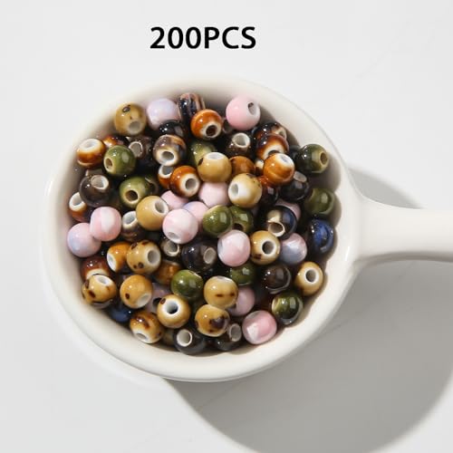 CZZZY Ceramic Beads,200Pcs Mixed Color Speckled Beads, 6mm Round Reactive Glaze Loose Beads for DIY Jewelry Making Bracelet Necklace Earring Craft Supplies - color: round