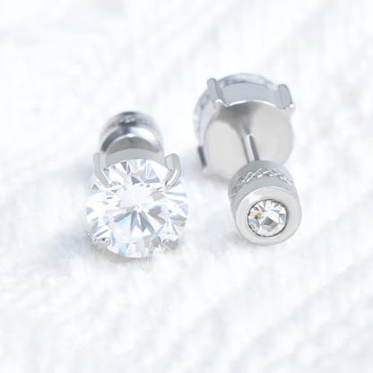Titanium Flat Back Surgical Stainless Steel Stud Earrings for Women Men,Birthstone Stud Earrings Hypoallergenic Double Side 5A Cubic Zirconia Studs Jewelry 6mm - color: Silvery-Clear CZ