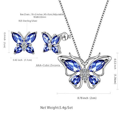 Aurora Tears Butterfly Jewelry,Women 925 Sterling Silver Butterflies Birthstone Pendant Necklace/Earrings/Rings Wedding Gift - color: L.December-set 1