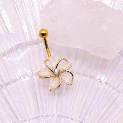 VERAMI 14G 316L Flower Belly Button Ring Surgical Steel Cute Flower Belly Button Ring Body Piercing Jewelry - color: SILVER & GOLD