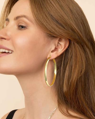 Apsvo Hoop Earrings for Women, 5mm Wide 14K Gold Plated/Silver Hoop Earring Hypoallergenic 925 Sterling Silver Earrings Lightweight Large Earrings for Women - color: Gold &70mm