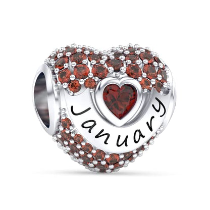 Birthstone Charms Love Heart Openwork Bead Charm for Women Bracelets and Necklaces 925 Sterling Silver with 5A Cubic Zirconia,Jewelry Gifts Women - color: January Birthstone Charms