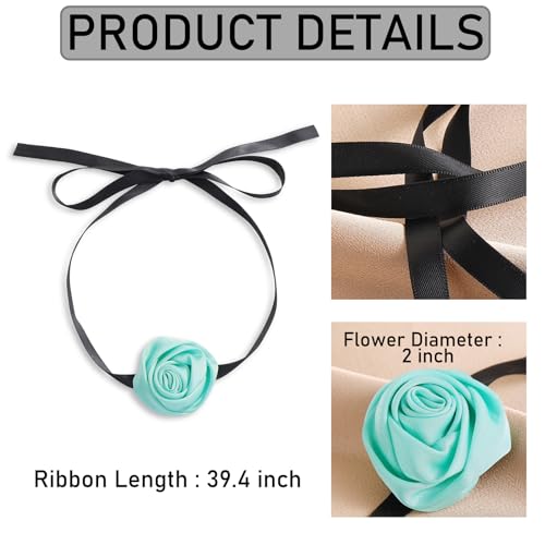 Firstmeet Floral Rose Necklace Handmade Flower Satin Ribbon Choker Necklace for Women - color: Mint Green