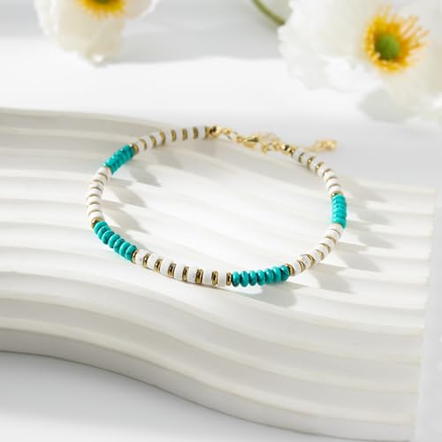 XIJIN Natural Stone Beaded Anklets for Women Handmade Beach Boho Turquoise Beads Ankle Bracelet Jewelry Gift for Her - color: A