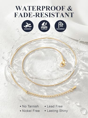 U7 Snake Necklace for Women 14K Gold Plated/Silver/Rose Gold/Black Chain Necklace Hypoallergenic, Stainless Steel Tiny Snake Chain Necklace 1/1.2/1.5/2MM, 14-30" Adjustable Minimalist Gift - color: c.Gold-1mm