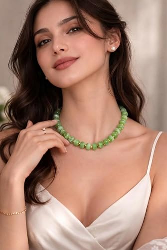 Chunky Beaded Necklace for Women, Colorful Boho Statement Necklace, Gold Chunky Resin Large Bead Necklace, Waterproof Summer Beach Jewelry Gifts for Women - color: Green